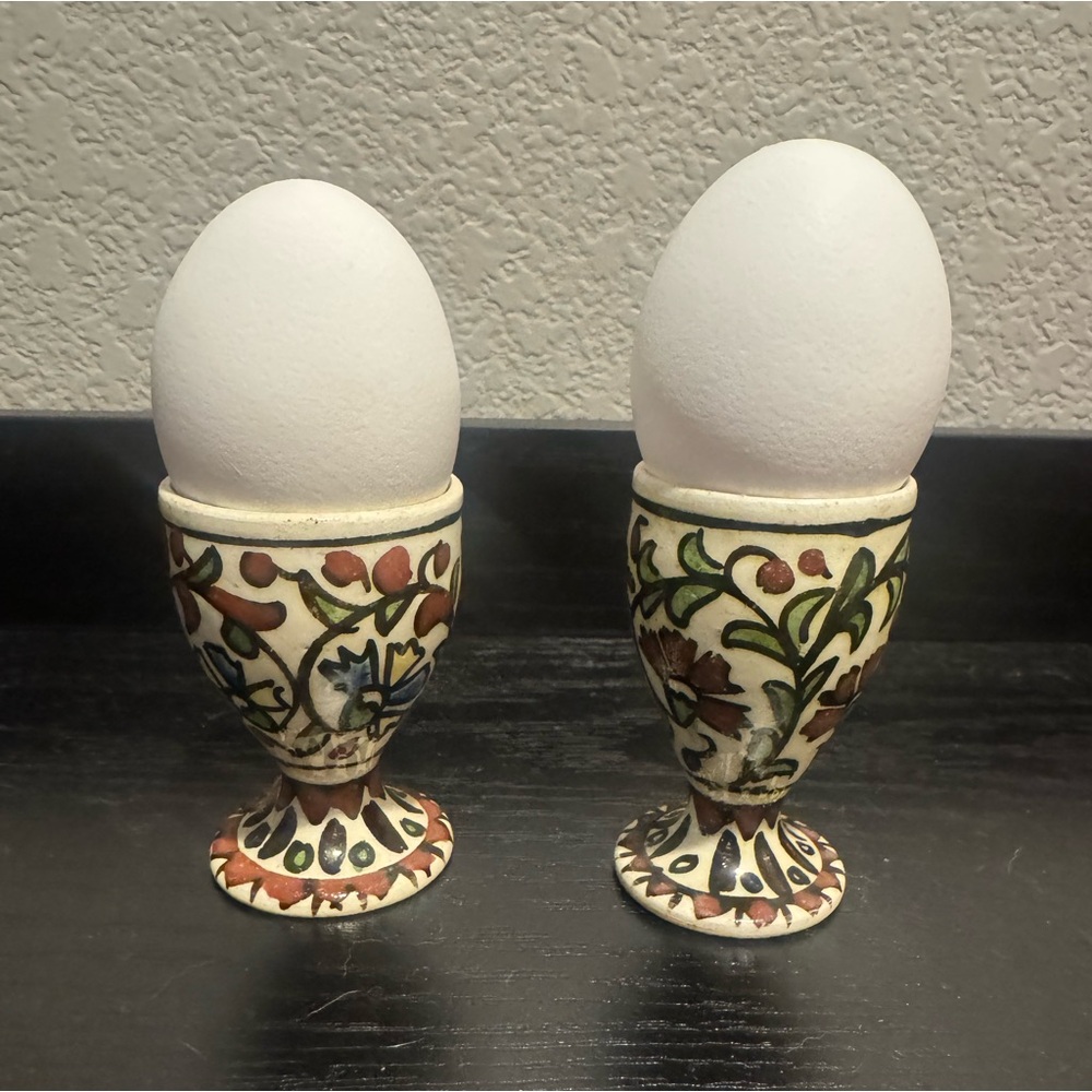 Vintage Floral Ceramic Egg Cups hand painted design set of two